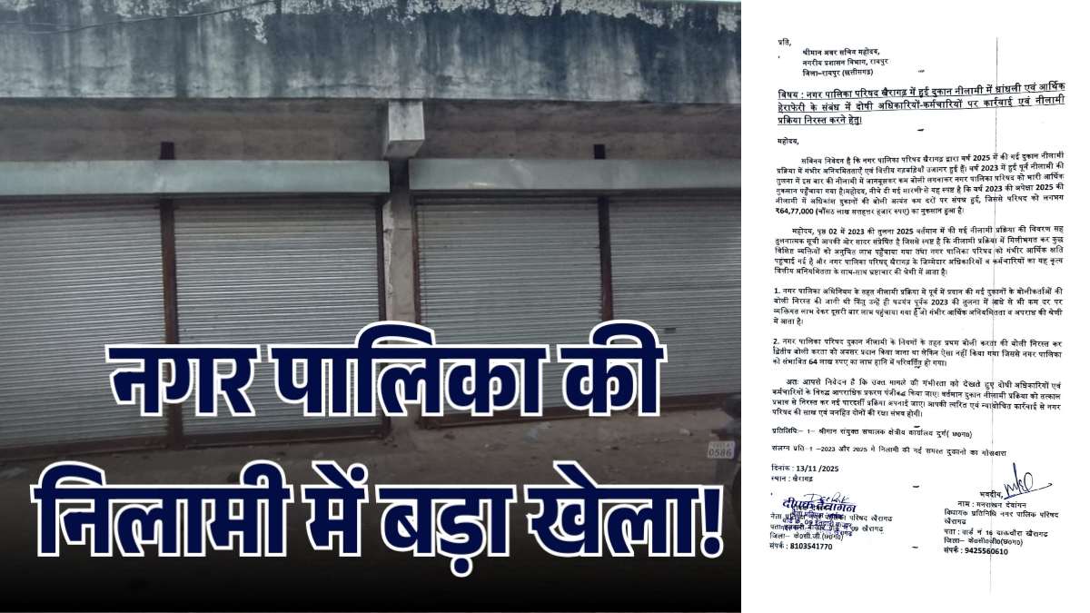 खैरागढ़ नपा नीलामी घोटाला: अधिकारियों की मिलीभगत से नगर पालिका को लाखों का नुकसान, अवर सचिव से हुई शिकायत…
